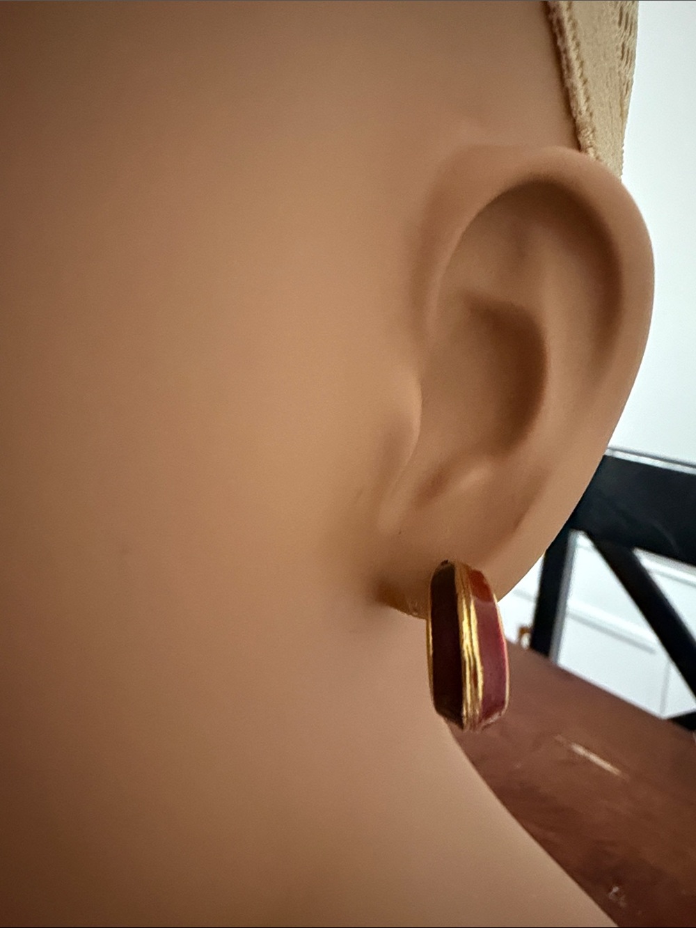 Source Unknown Red and Gold Enamel Hoop Earrings - Women Jewelry